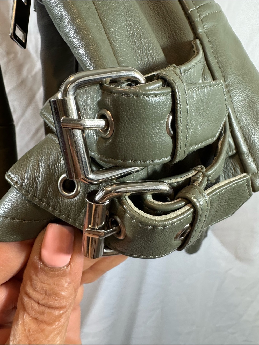 Walter Baker Olive Green Leather Moto Jacket XS - Picture 4 of 8